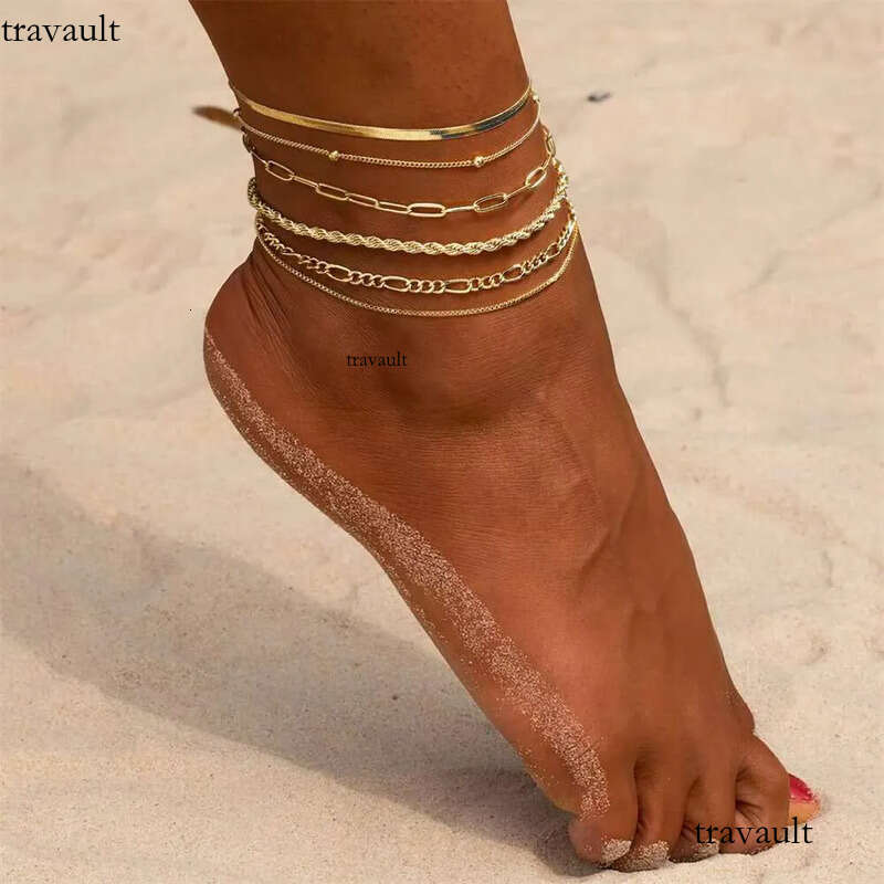 DHcollections A0144 Fashion Gold Plated Alloy Snake Foot 5-piece Set Women's Ankle Chain Jewelry