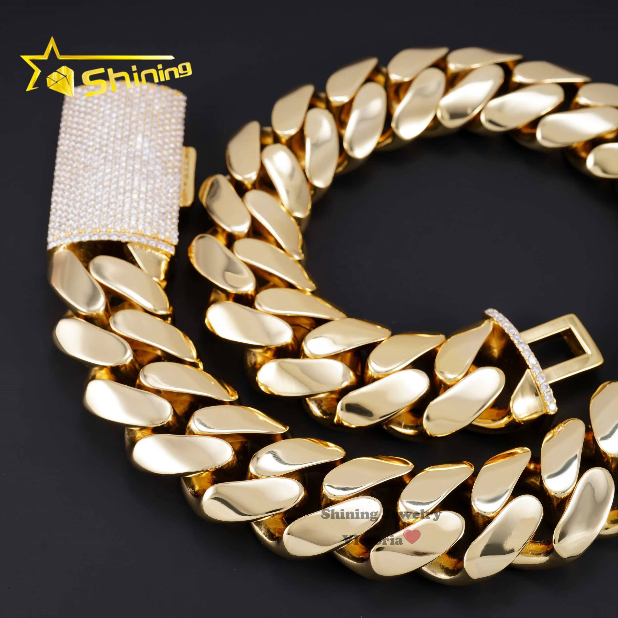 Custom Super Thick Heavy Rock Men Necklace 18K Gold Plated Brass Miami Cuban Link 30MM Cuban Chain With Moissanite Diamond Lock