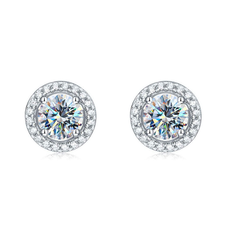 Moissanite Earrings Designer For Women With Certificate Solid Sterling Sier Plated Gold Circle Micro Inlaid Dia Stud Ear ring Mens Jewelry Woman Gift