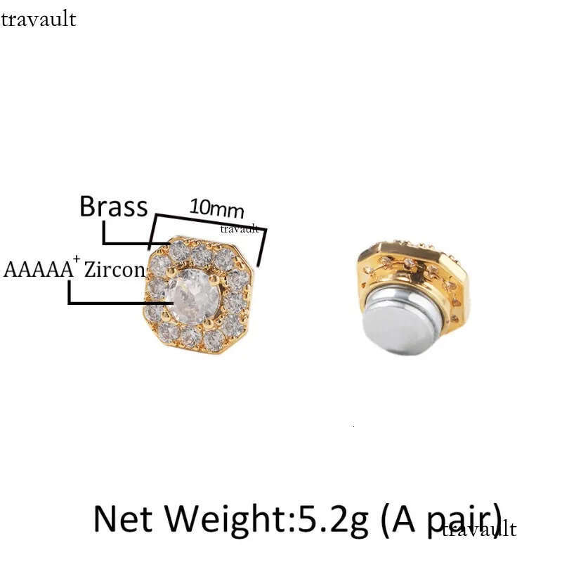 Unisex Fashion No-piecing White Yellow Gold Plated Bling CZ Magnetic Earrings Studs for Men Women Jewelry Gift