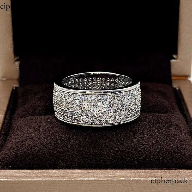 2024 Sparkling Hip Hop 5 Rows Pave Micro 5A Cubic Zircon Wedding Rings Jewelry Sterling Sier Fill Gorgeous Party Women Men Finger Ring Gift e1
