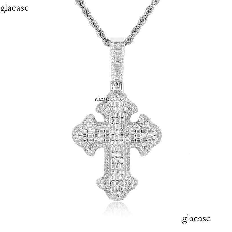 Hip Hop Fashion Charm Cross Pendant Necklace Zircon Crystal Real Gold Plated Women Men Religion Jewelry Gifts e3