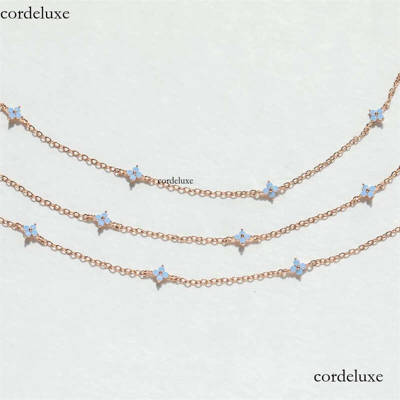 Ins Simple Fashion Flower Pendant Jewelry White Rose Gold Fill Blue Sapphire CZ Dia Gemstones Party Women Clavicle Necklace For Mother Day Gift 68