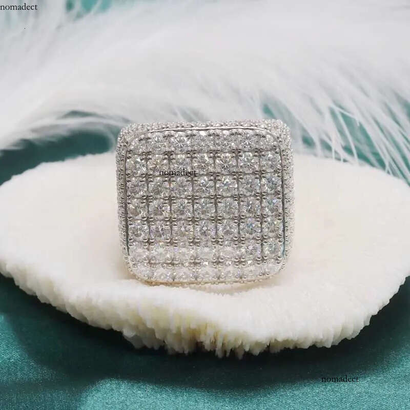 Custom Fine Hip Hop Iced Out Vvs Moissanite Ring Sterg Sier Full Men Hiphop Lab Dia e7