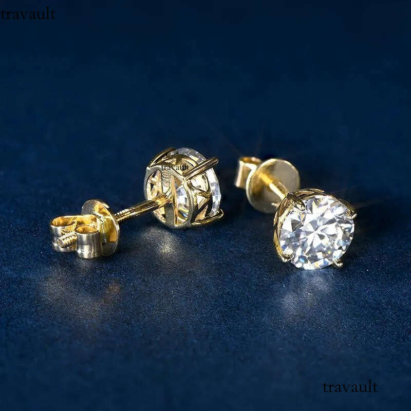 Stud Earrings IOGOU 10k Gold Real 6mm Moissanite Dia For Men Women Yellow Screw Back Fine Jewelry