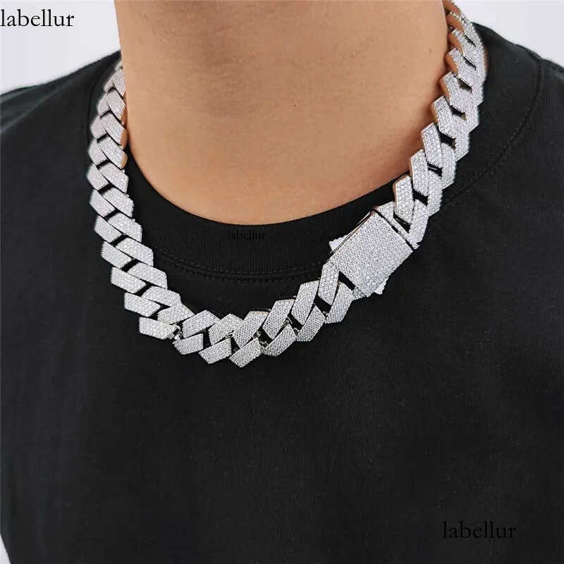 necklace moissanite chain Sier Bracelet 19mm Wide Ice Flower Miami Cuban Chain Necklace Men Hip Hop Jewelryy 54