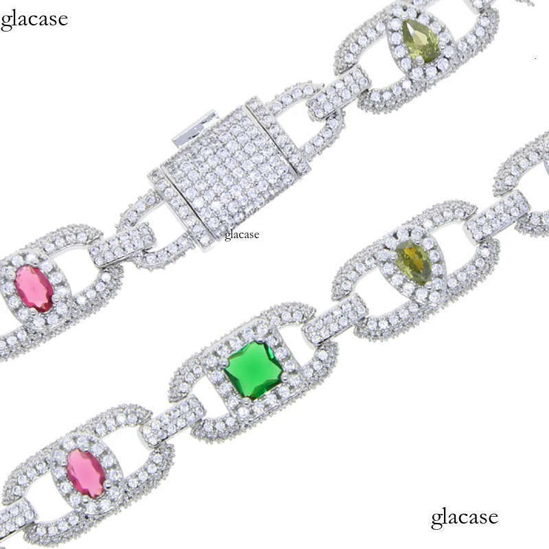 High Quality Colorful Zircon Pig Nose Cuban Necklace Bracelet Coffee Bean Chain Jewelry f0