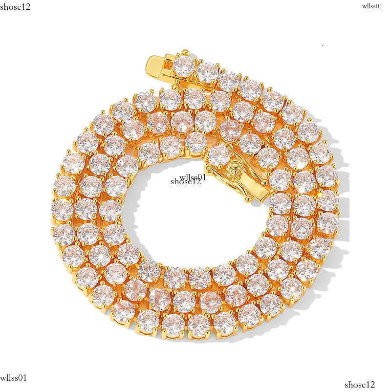 Chain For Women Plated Gold 5MM Wide 1 Row CZ Dia Tennis Bracelet Necklace Men Rapper Hip Hop Designer Jewelry Woman Luxe Christmas Gift