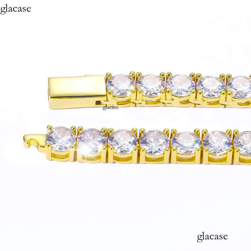 Hip Hop Tennis Chains Jewelry TopBling 5A Zircon Dia Necklaces Spring Clasp Real Gold Plated 3mm 4mm 5mm 6b
