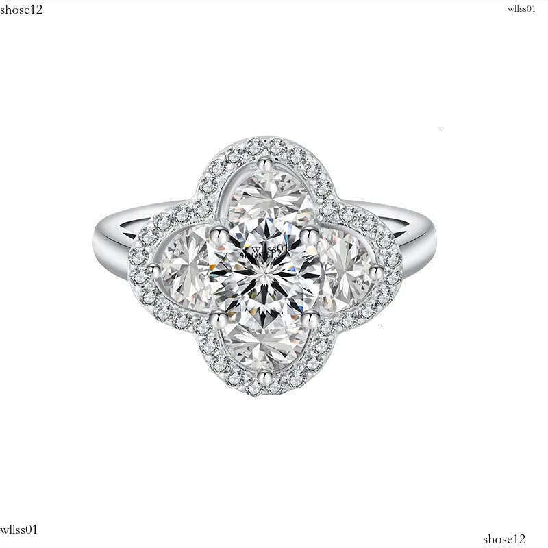 pass dia tester VVS1 D color 1CT moissanite for women sterling sier clover ring wedding rings designer jewelry woman gift with box