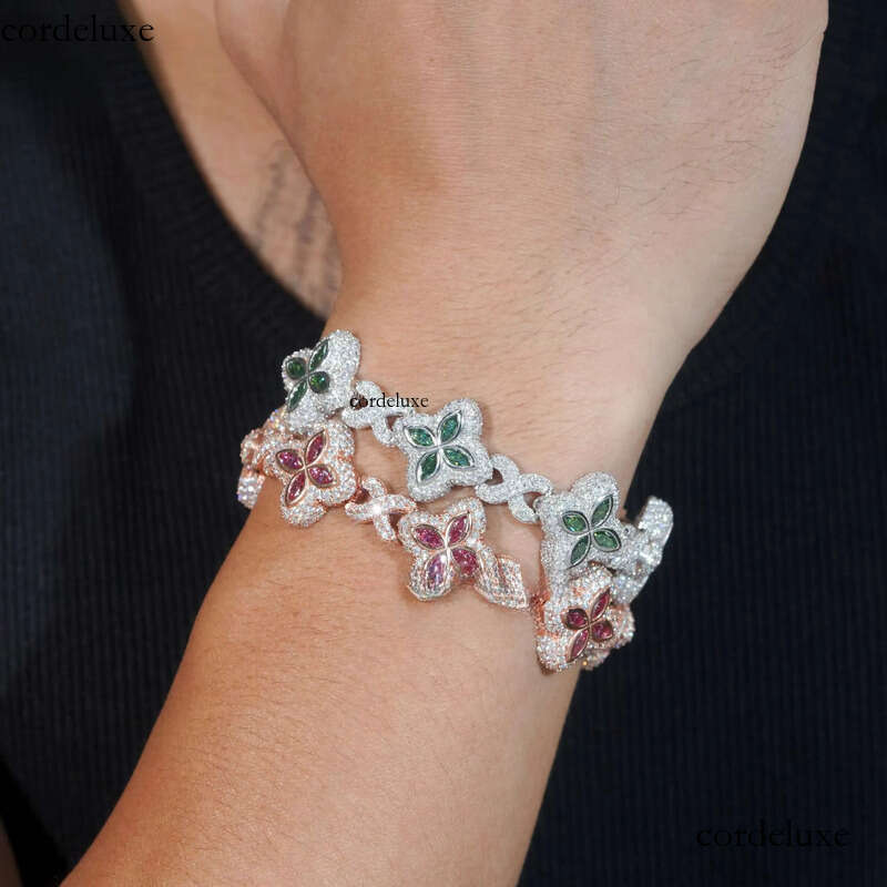 Cheapest Price Custom Iced Out Rapper Men Jewelry Hip Hop VVS1 Moissanite Dia Clover Cuban Bracelet 0b