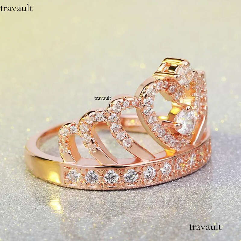 Classical Jewelry Crown Wedding Band Ring for Women Sterling Sier&Rose Gold Filled White Sapphire CZ Dia Finger Rings Gift