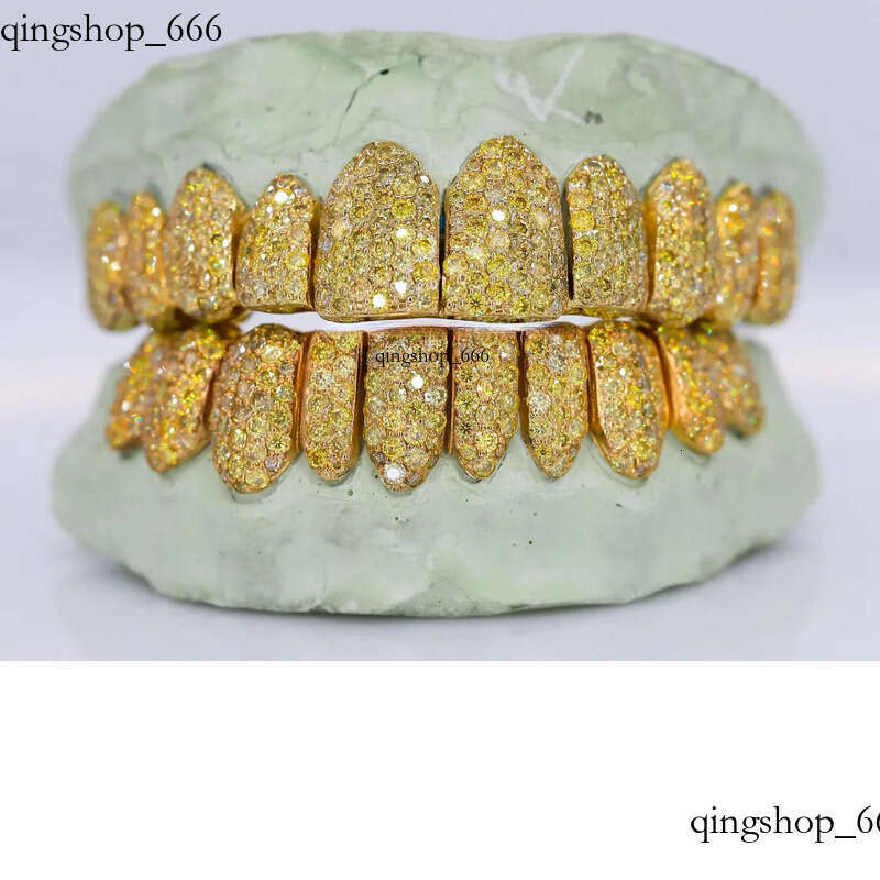 Yellow Gold Plated Dia Customized Jewelry Trending Hip Hop Dental Grillz Iced Out Top and 8 Bottom Teeth