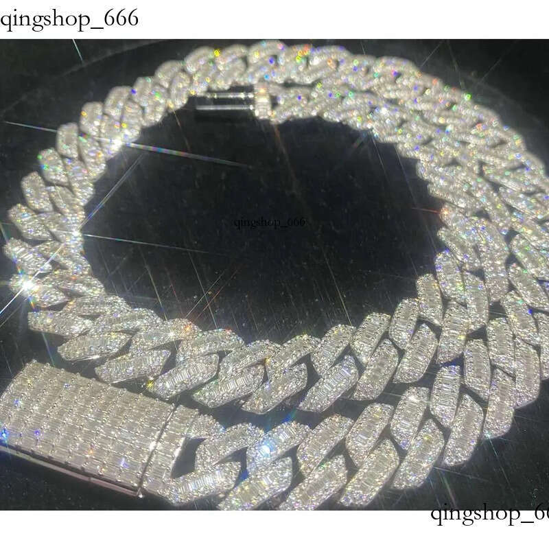 necklace moissanite Selling 15mmT square sier inset Moissanite hip hop Cuban Mai Ah secret chain simulation drill collar f4