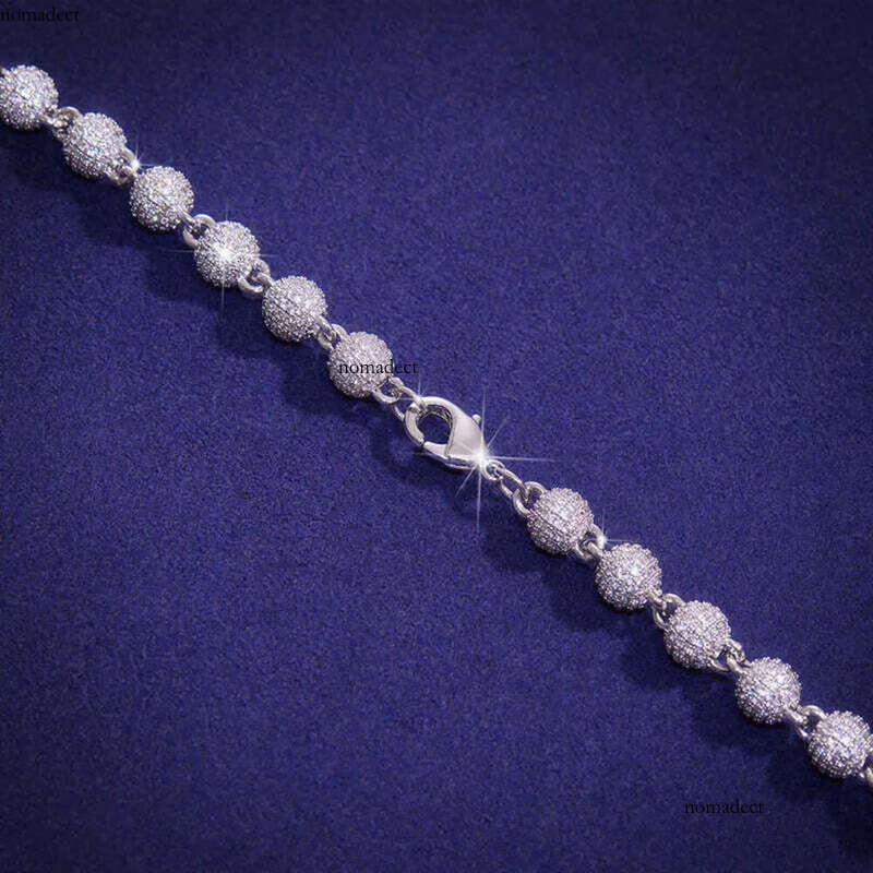 10mm Sterg Sier Iced Out k Men Hip Hop Bg Cubic Moissanite Ball Chain Necklace 2e