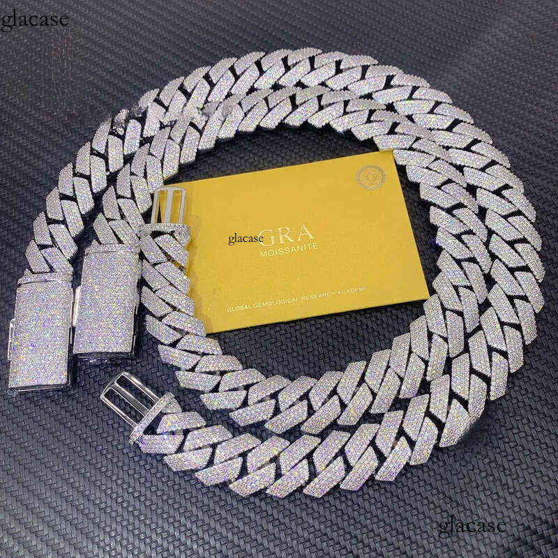 Necklace chain cuban link chainjewelry for men pass dia tester jewelry Sier w20mm 3row necklace VVS moissanite iced out 05