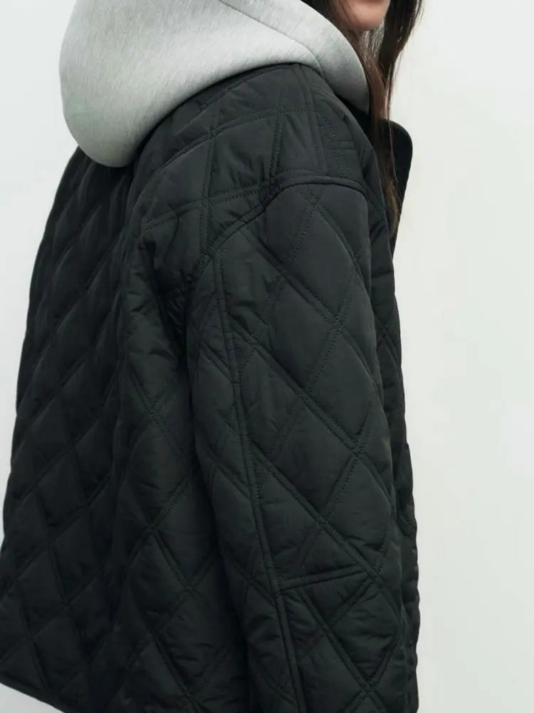 Fashion Autumn Winter Womens Casual Hooded Solid Black Padded Bomber Coats Female Basic Quilted Loose Parkas Jackets 250922