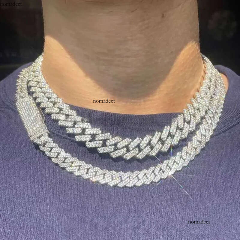 S Solid Sier Chain Jewelry 2rows 10mm 12mm Width GRA Moissanite Dia Cuban k chain Hip Hop Necklace 00