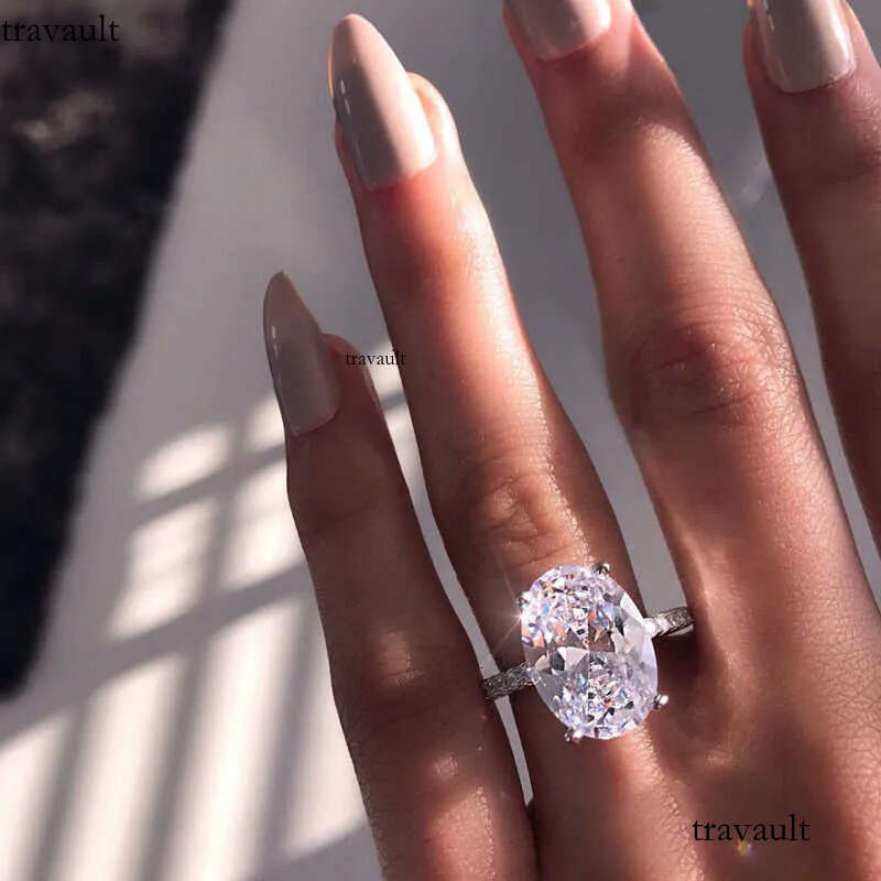 Extra large dia ring Classic 100% Sterling Sier 9 CT Oval Created Moissanite Gemstone Wedding Engagement Ring Fine Jewelry Gift