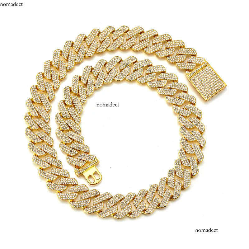 20MM Hip-Hop Full Thick Necklace Zinc Alloy Rhombus Exaggerated Three-Row Dia Cuban Chain for Men 88