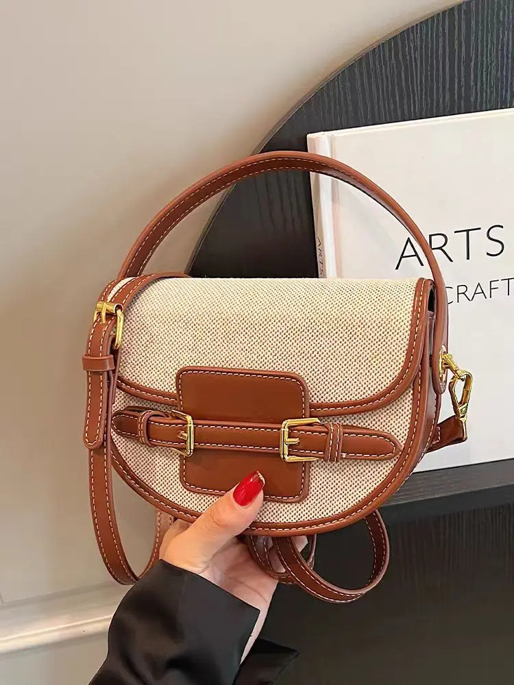 Women Canvas Small Shoulder Bag Fashion Purses Retro PU Leather Female Saddle Bags Laides Cross Body Bags 251010
