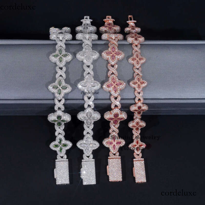 Shining 2024 new arrivals fashion jewelry sterling sier vvs moissanite dia four leaf clover tennis bracelet 22