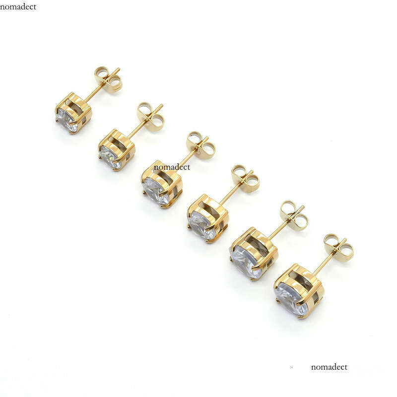 Stainless Steel Four-Prong Inlaid Zircon Crystal Simple Personality Small Earrings 01