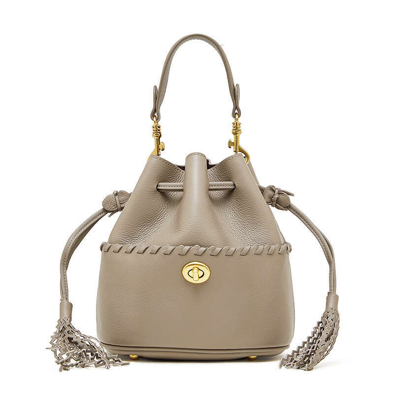 Luxury bag High End First Layer Cowhide Bucket for Women New Genuine Leather s with Tassels Niche Drawstring Shoulder Crossbody Bag