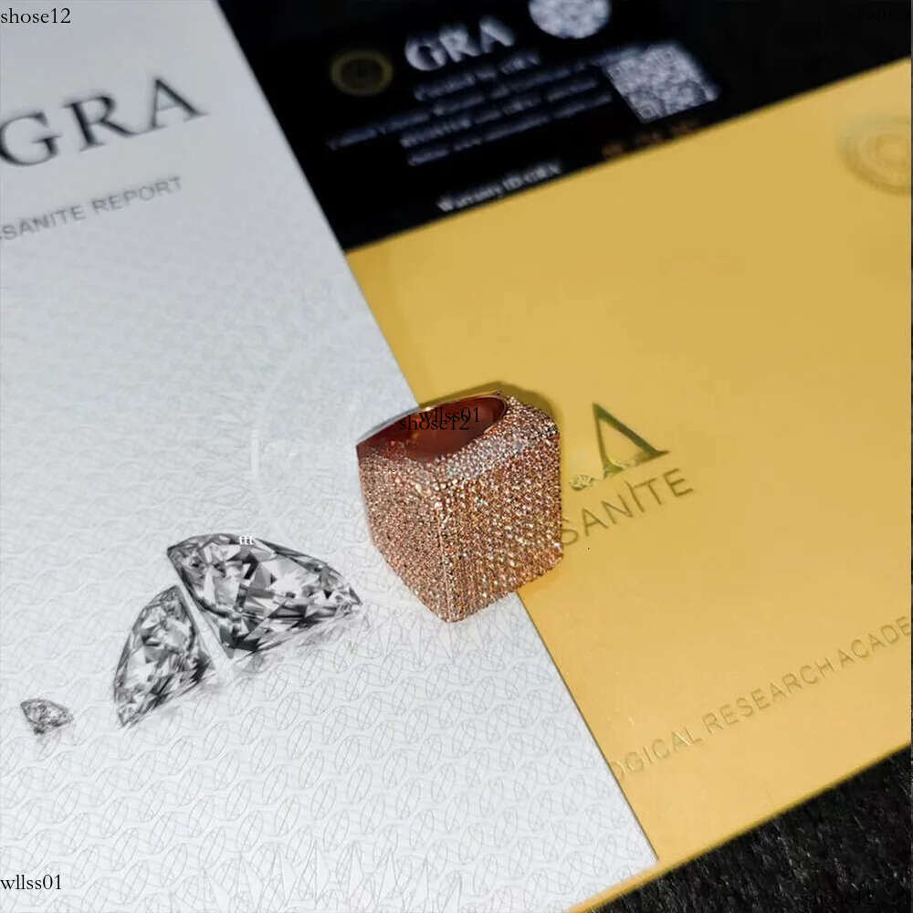Men's moissanite dia GRA authentication personality exaggerated Ice block Hip Hop trendy gold sterling sier cuban women ring