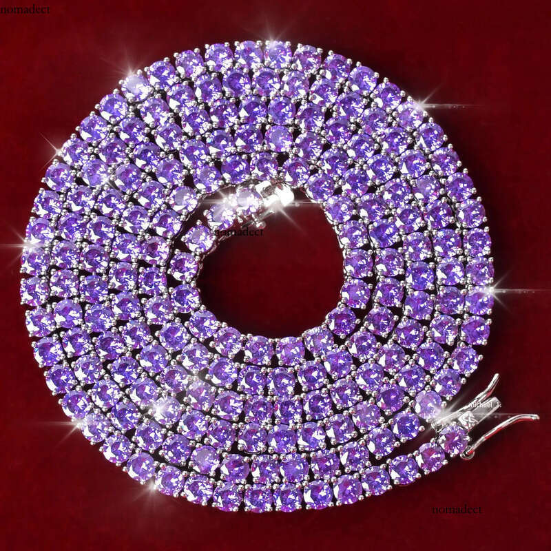 Hip Hop Charm Necklace Designer Jewelry Sexy Iced Out Bling Vvs Sliver Purple Gold Pink moissanite Tennis Chain For Women Men 9d