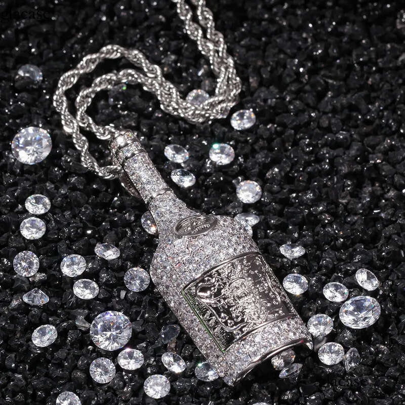 Hip Hop Wine Bottle Pendant Necklace TopBling 5A Zircon Bar Pua Rap Mens Jewelry 80