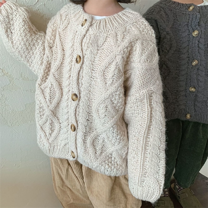 Cardigan 8777 Korean Children Sweaters Cardigan Autumn And Winter Baby Coarse Wool Hemp Retro Cardigan Coat Boys Girls Sweaters 230919