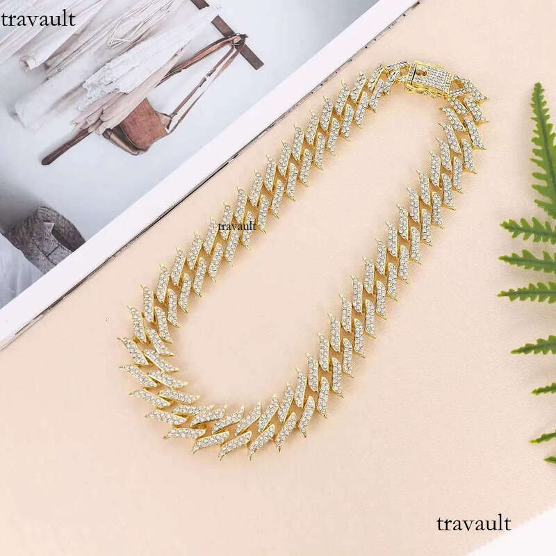 DHCollections Iced Out Cuban Link Chain Necklace for Men Women Spike Design Bling Rhinestone Hip Hop Choker Gold & Sier Plated Statement Jewellery