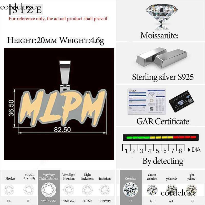 High Quality Custom Styles Letter Sier Moissanite Iced Out Name Pendant Necklace For Men Hip Hop Jewelry Gifts 2f