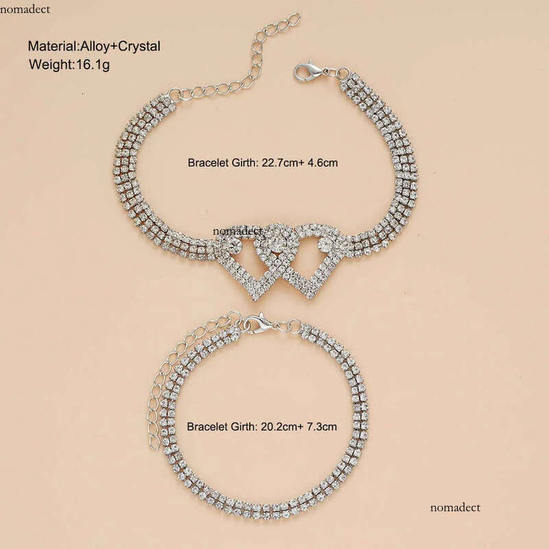 New fashion style exaggerated dia studded heart-shaped ankle chain two-piece set, light temperament foot accessories 66