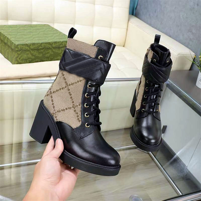 Designer Women's Genuine Leather Martin Boots Autumn/Winter New Fashionable High Heel Boots 100% Cow Belt Buckle Zipper Short Boots with Box