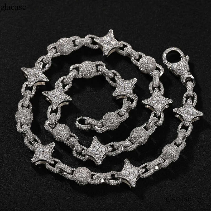High Quality Hip Hop Star Flower Beads Infinite Necklace 5A Zircons Cuban Chain Jewelry 6d