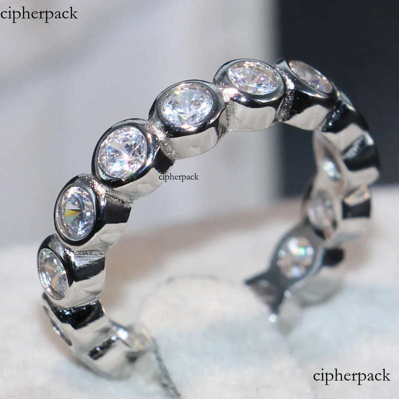 Cute Fashion Jewelry Sterling Sier Brand Desgin White Topaz CZ Dia Gemstones Party Women Wedding Circle Band Ring SetGift 65