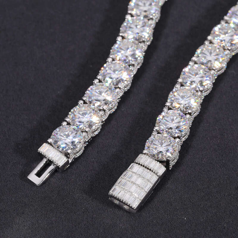 Designer-style high-end necklace2025 Design Iced Out Bracket 10mm Sterling Sier Vvs Moissanite Dia Baguette Buckle Tennis Chain Necklace