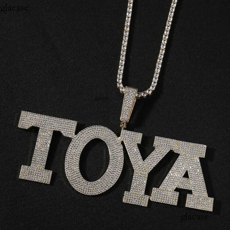 Hip Hop New Custom Name Large A-Z Letters Square Pendant 5A Zircon Mens Necklace 35