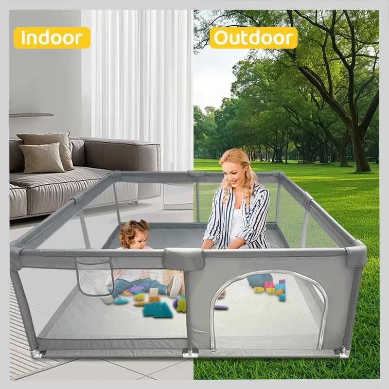 IMBABY Spacious Baby Playpen Washable Safety Barrier for Toddlers Light Gray Indoor Activity Center with EasyClean Design C250929