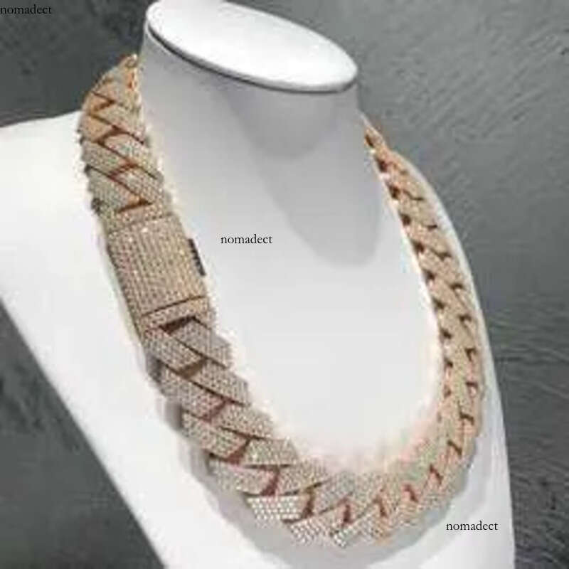 dia gold necklace 20mm Width 3 Row hop hip jewelry iced Out moissanite dias cuban link chain necklaces designer bracelet Free Shipping 02