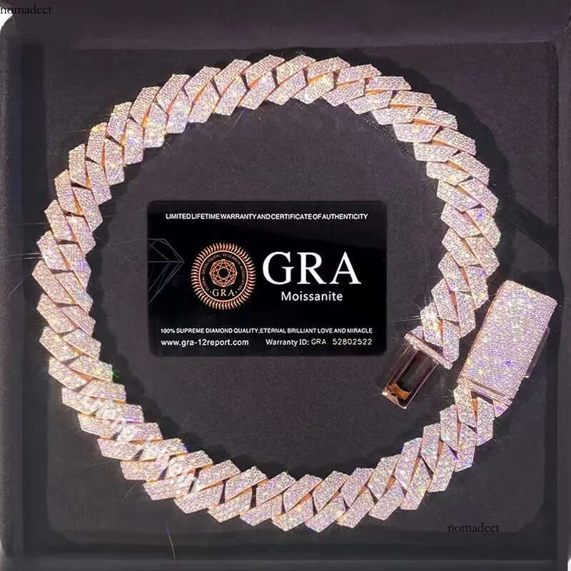 Necklace Moissanite designer sier rose gold iced out pass dia tester pendant Sterling Vvs cuban link chain fc