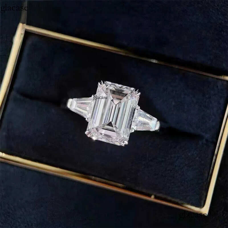 GRA Moissanite Dia 1-5ct D GH VVS 10K14K gold dia Emerald cut wedding moissanite ring 2c