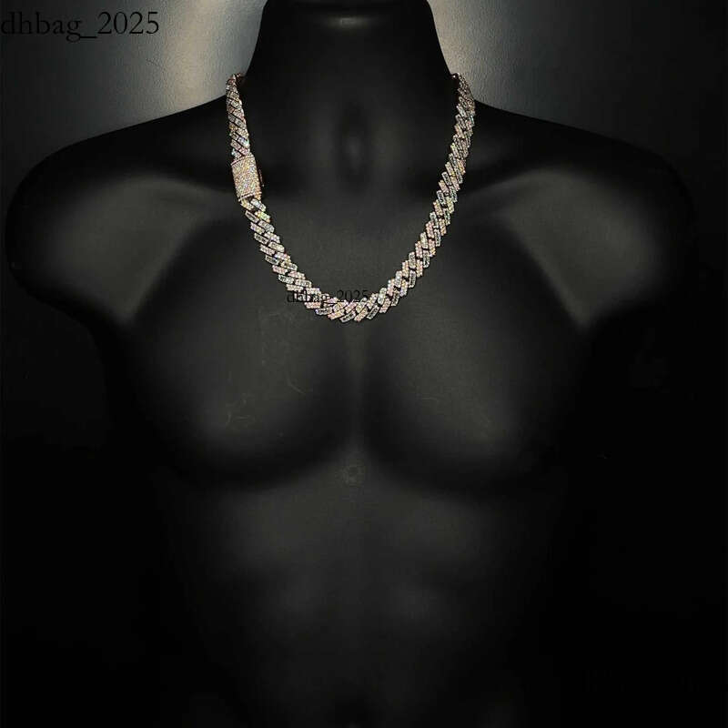 Kibo Iced Out Pure Sier Necklace Gra Vvs 15mm Two Tone Style Baguette and Round Cut Moissanite Cuban Link Chain