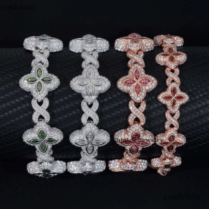 Shining 2024 new arrivals fashion jewelry sterling sier vvs moissanite dia four leaf clover tennis bracelet 22