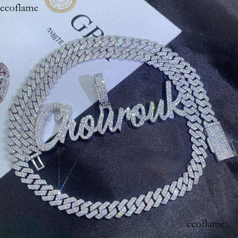 Hip Hop Men 8MM Prong Link Chain Bling Iced Out 2Row Moissanite S Sier Rhombus Cuban Necklace Jewelry