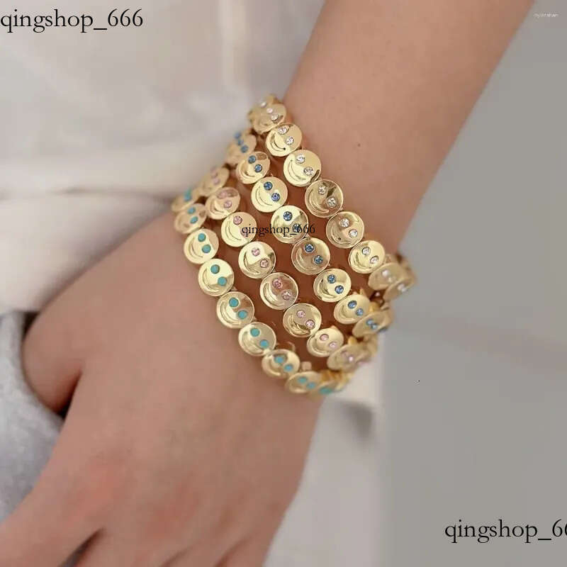 Gold Color Fashion Happy Face Girls Bracelet Cubic Zirconia Beads Golden Women Men Gifts Jewelry Access be