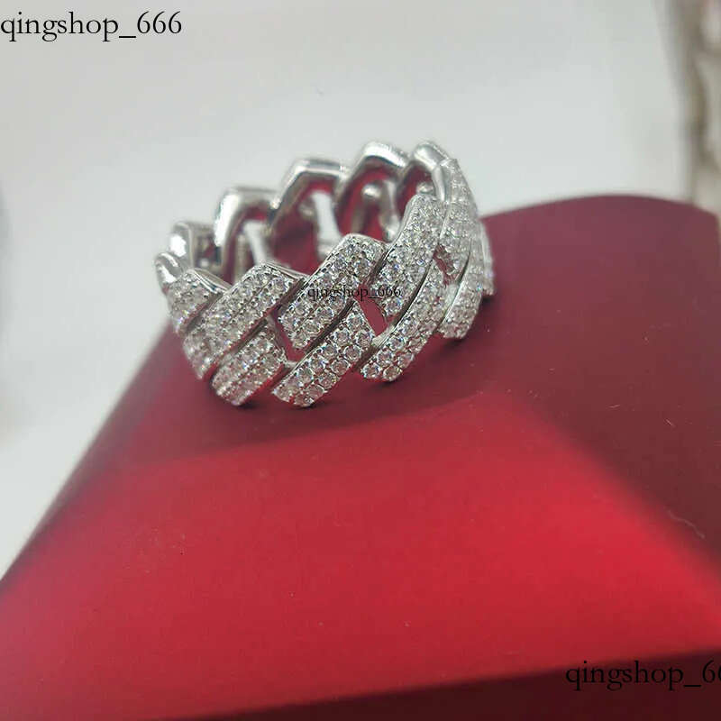 Custom Moissanite Cuban Ring S Sier with 2rows Hip Hop Mens White Gold Plated Vvs Dia Rings d3