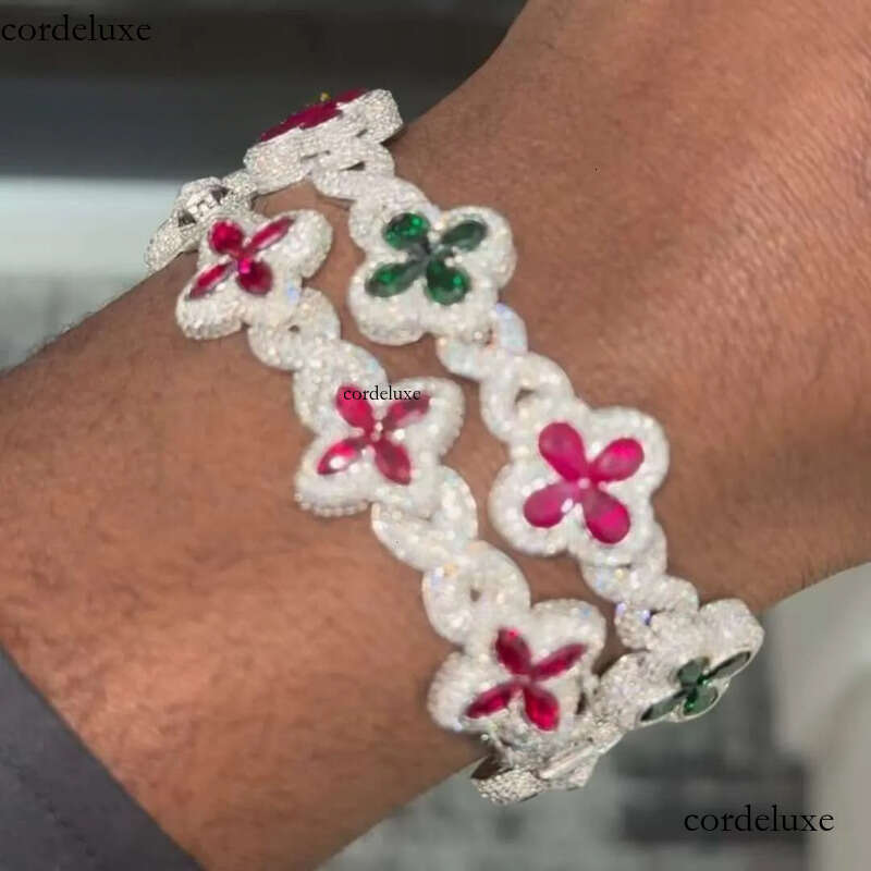 Cheapest Price Custom Iced Out Rapper Men Jewelry Hip Hop VVS1 Moissanite Dia Clover Cuban Bracelet 0b